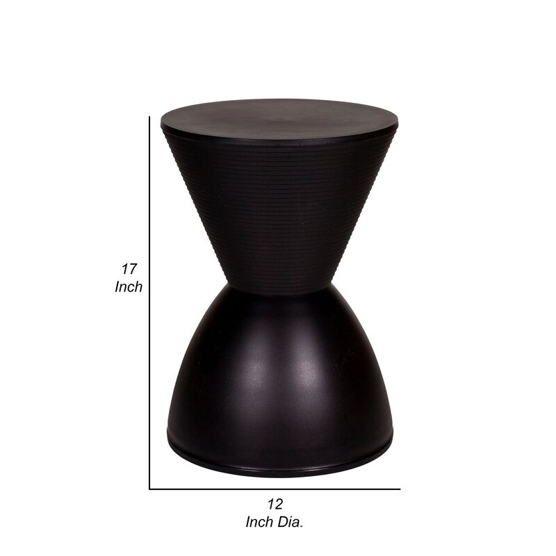 Hillary 17 Inch Side Table, Indoor Outdoor, Hourglass Shape, Black Finish - Benzara