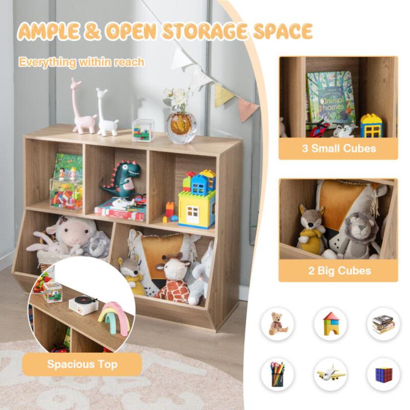 Hivvago 5-Cube Wooden Kids Toy Storage Organizer with Anti-Tipping Kits-Natural