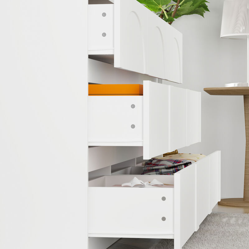 FUFU&GAGA Modern 9-Drawer Dresser with Arch Design and Storage Drawers, Wide Storage Cabinet for Bedroom, Living Room (63" W x 13.7" D x 31.5" H),White