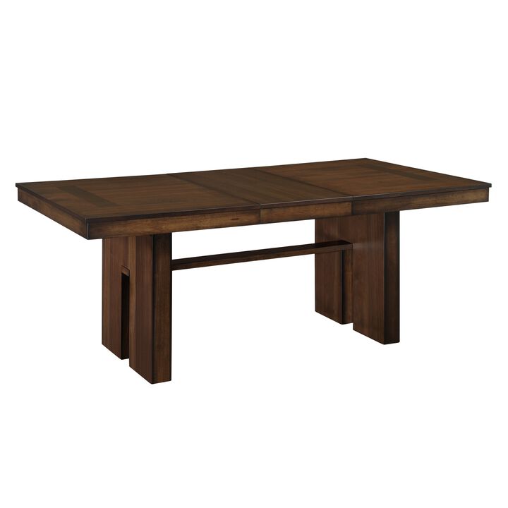 Voz 59-77 Inch Dining Table, Extendable, Trestle Base, Walnut Brown Veneer - Benzara