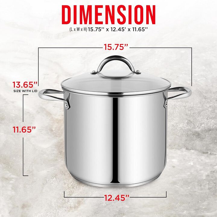 Bakken-Swiss Deluxe 20-Quart Stainless Steel Stockpot w/Tempered Glass See-Through Lid - Simmering Delicious Soups Stews & Induction Cooking - Exceptional Heat Distribution - Heavy-Duty & Food-Grade
