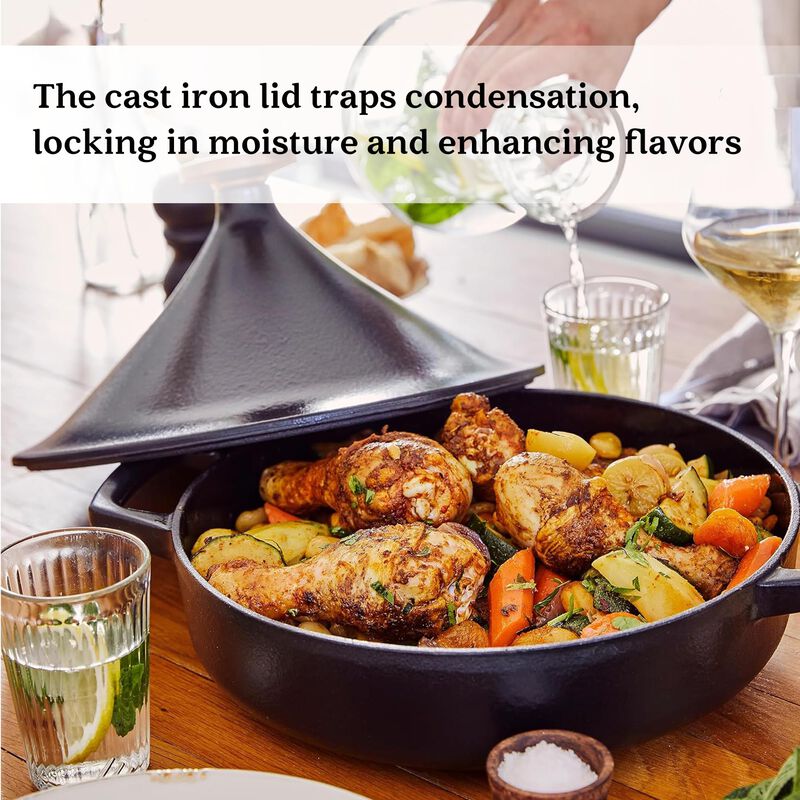 Alva Nori Enameled Cast Iron Tagine Pot 3 Qt. 11" Scratch Resistant Nonstick Stove-to-Table Enamel Coated Moroccan Pot, Non Toxic, Compatible with All Stovetops, Oven Safe & Induction Safe