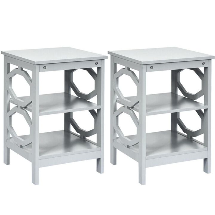 Hivvago 2 Pieces 3-tier Nightstand Sofa Side End Accent Table Storage Display Shelf