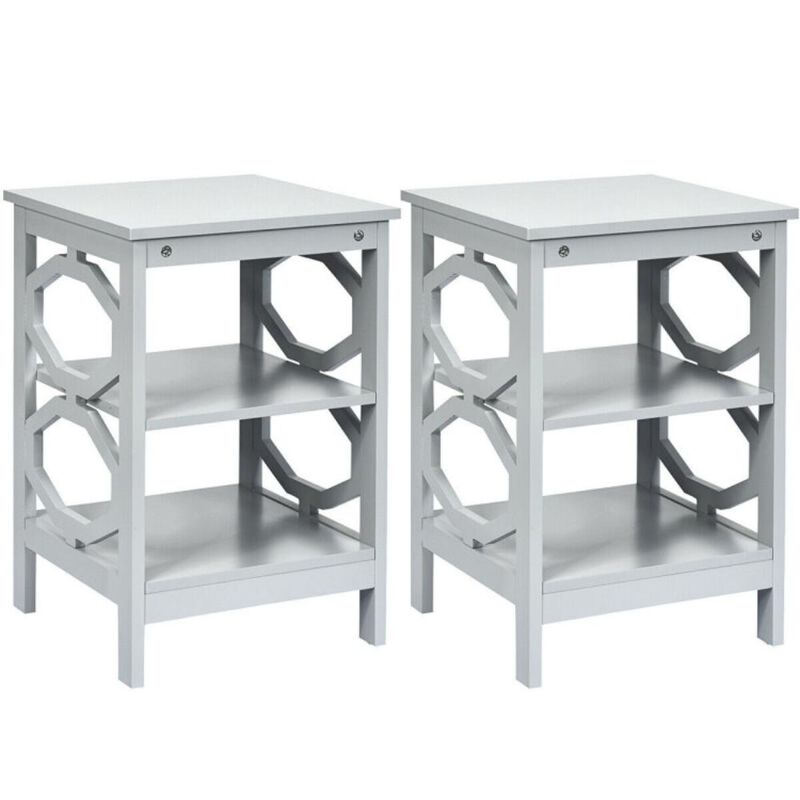 Hivvago 2 Pieces 3-tier Nightstand Sofa Side End Accent Table Storage Display Shelf