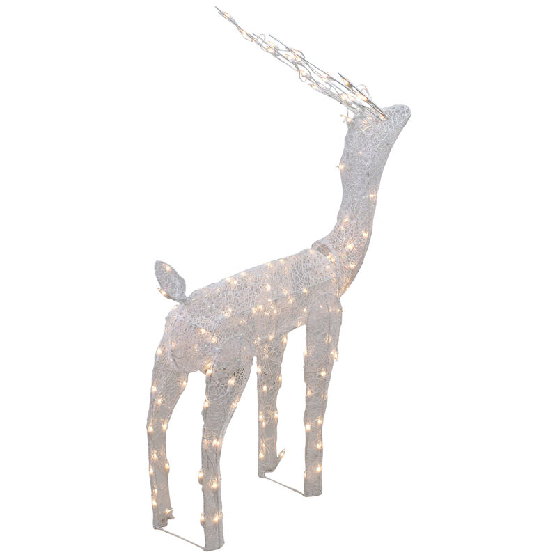 48-Inch Lighted White Mesh Buck Outdoor Christmas Decoration - Clear Lights