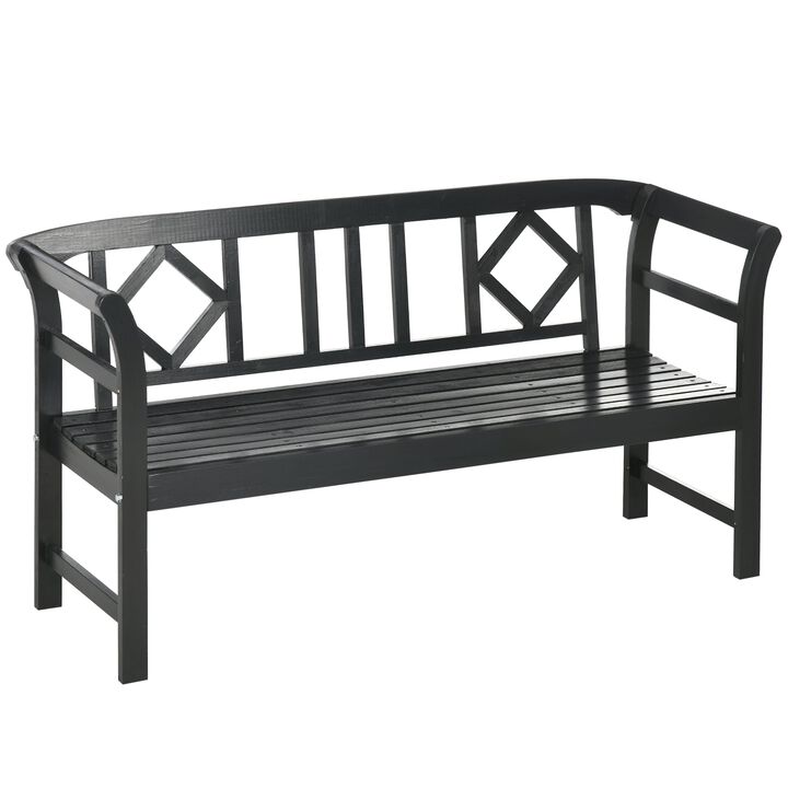 Gray Garden Seating: 3-Seat Wooden Bench with Backrest & Armrests