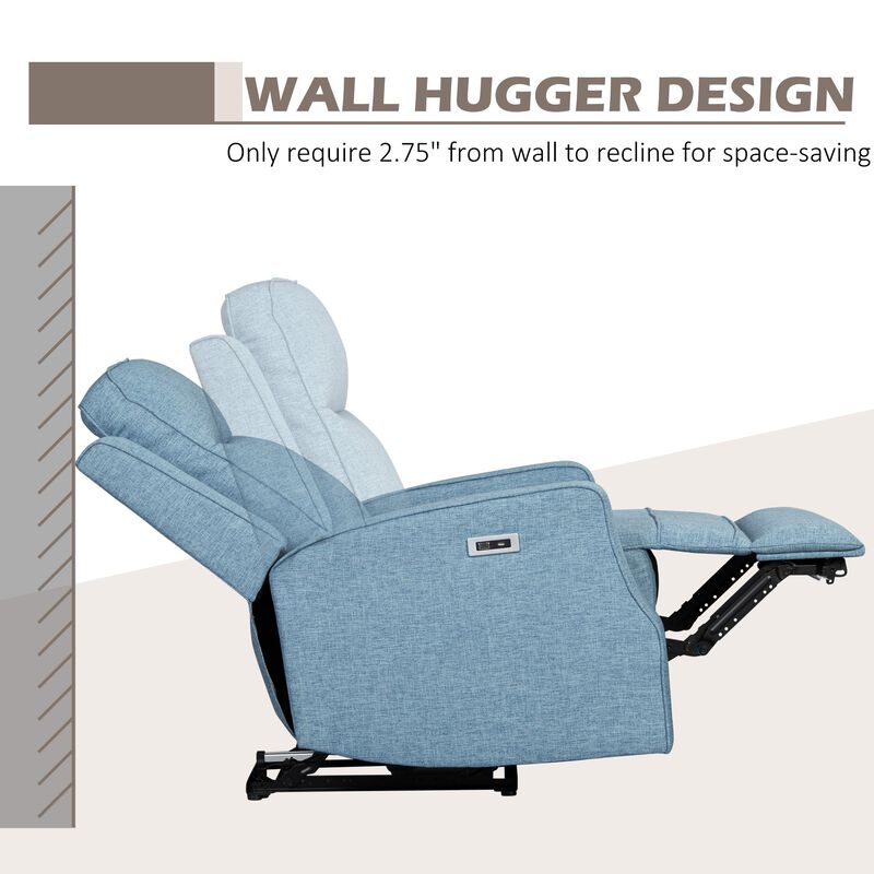 Blue Power Recliner: Wall Hugger Chair with Linen Upholstery