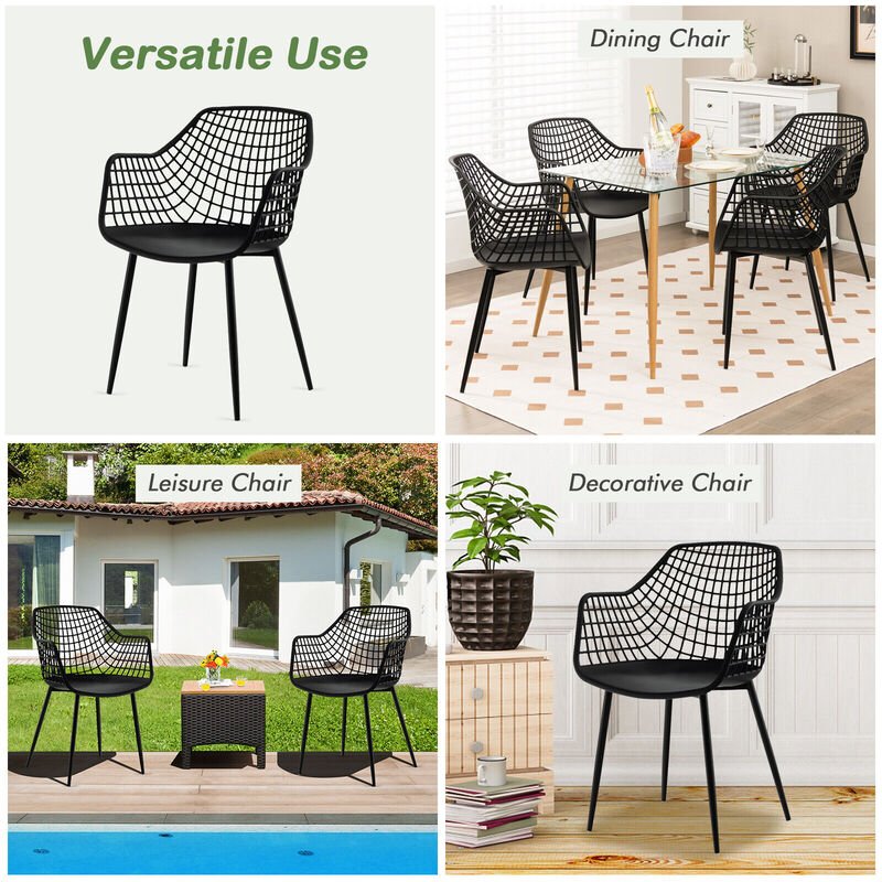 Set of 4 Heavy Duty Modern Dining Chair with Airy Hollow Backrest