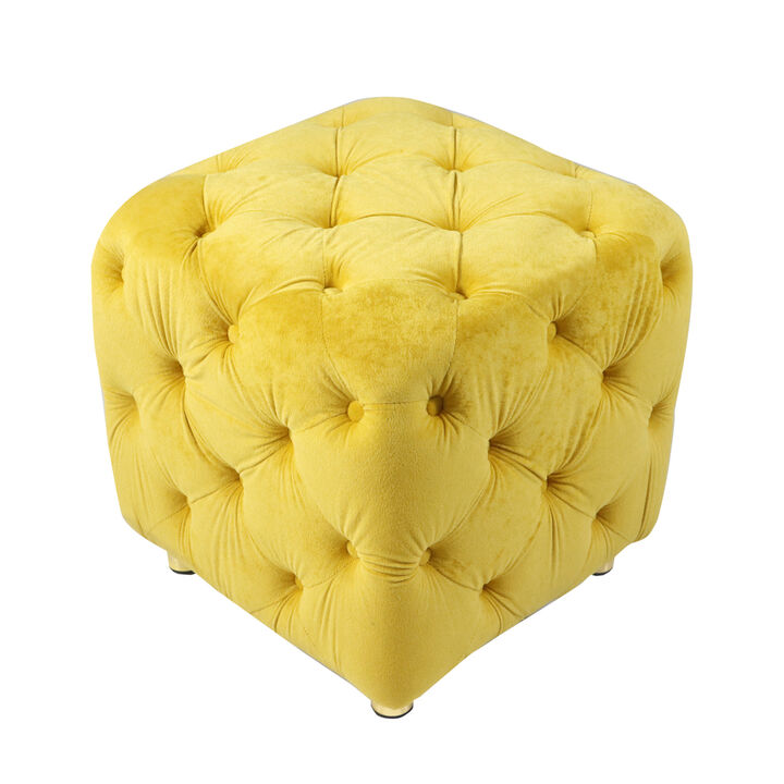 Modern Yellow Upholstered Ottoman with End Table & Footstool