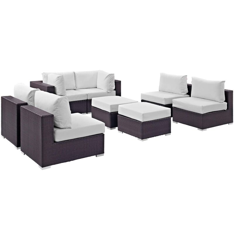 Convene Outdoor Sectional Set - Durable Rattan Weave, All-Weather Cushions, 8 Piece Patio Sofa Set, Espresso White