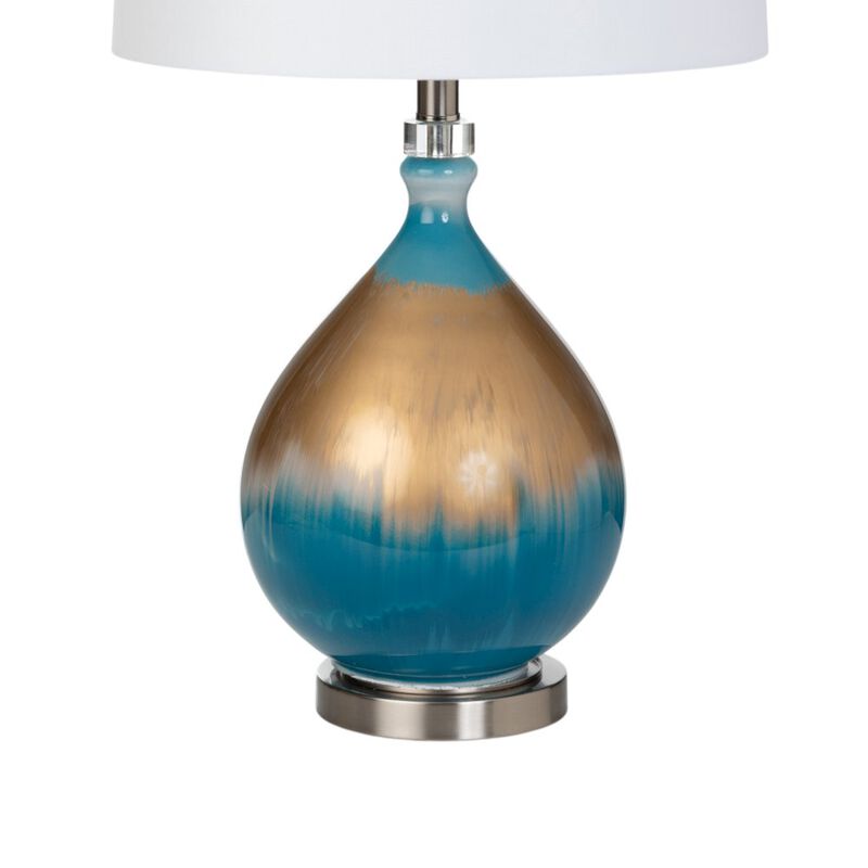 Lux Lighting Jasmine 27 Gold/Blue Glass Table Lamp, (Set of 2)