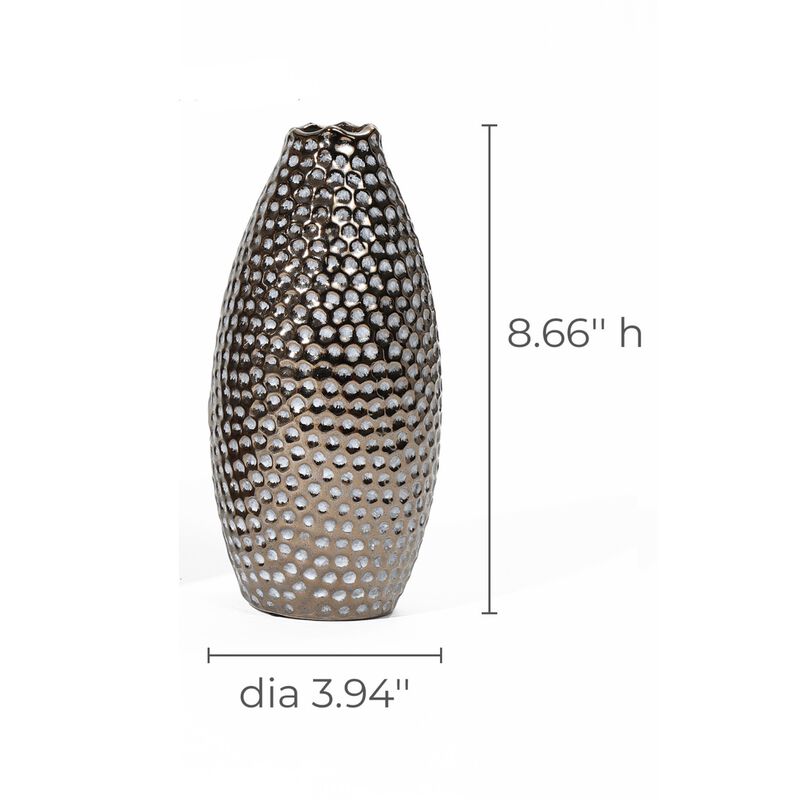 LuxenHome Antique Gold Dimpled Terracotta Vase