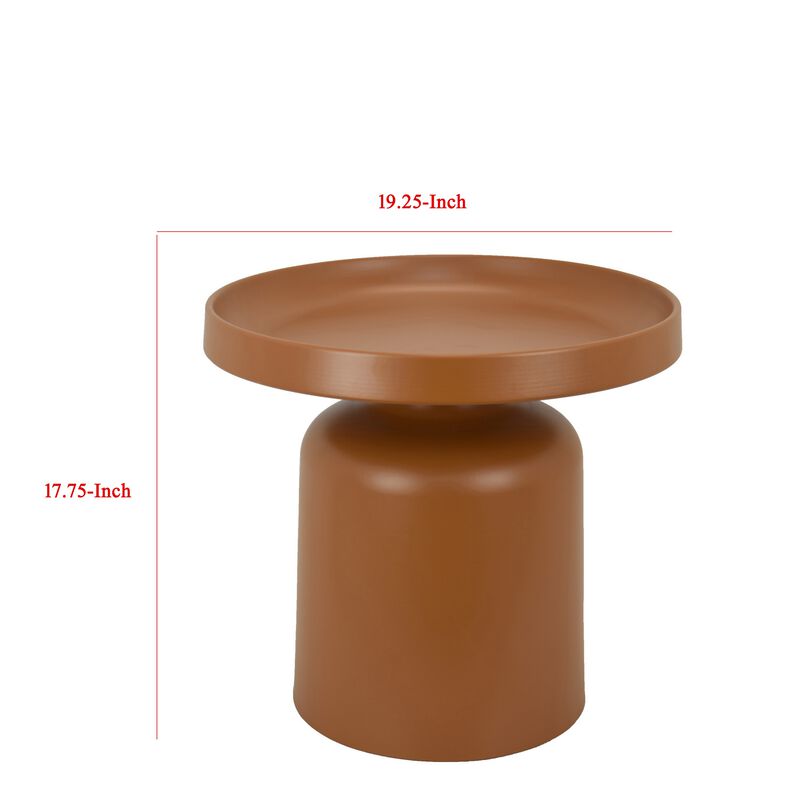 Ricca Plant Stand Table, Brown Metal, Round 19 Inch Top, Pedestal Base - Benzara