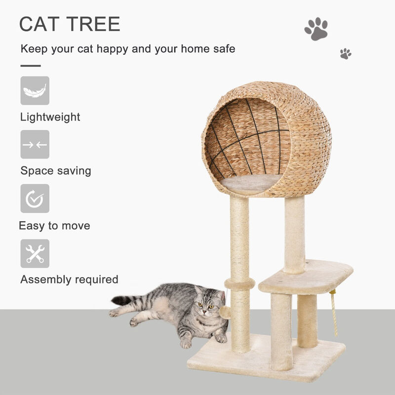 Beige Cat Playground: 39"H Modern Tree with Scratching Post and Condo