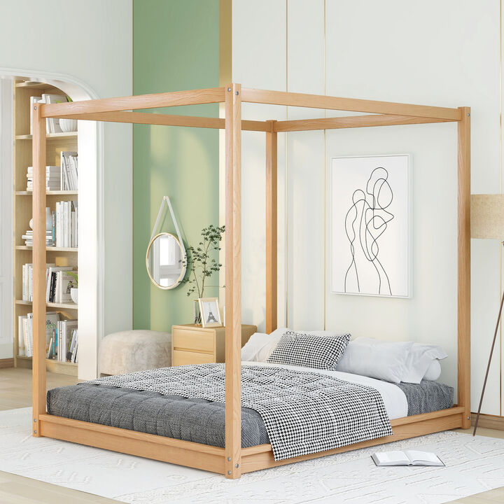 Queen Size Canopy Platform Bed with Support Legs