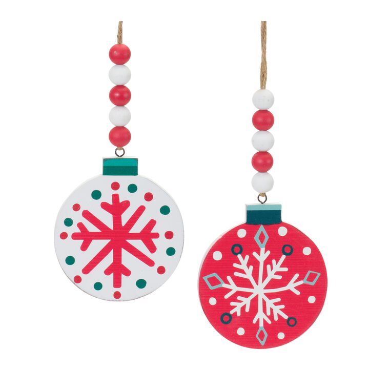 Set of 12 Wood Beaded Snowflake Ornaments – Handcrafted Beaded Snowflakes for Rustic and Natural Holiday Decor