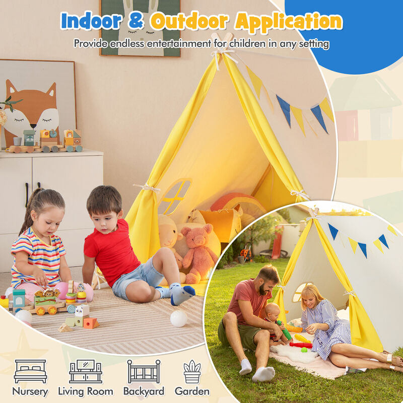 Kids Play Tent with Solid Wood Frame Holiday Birthday Gift & Toy for Boys & Girls