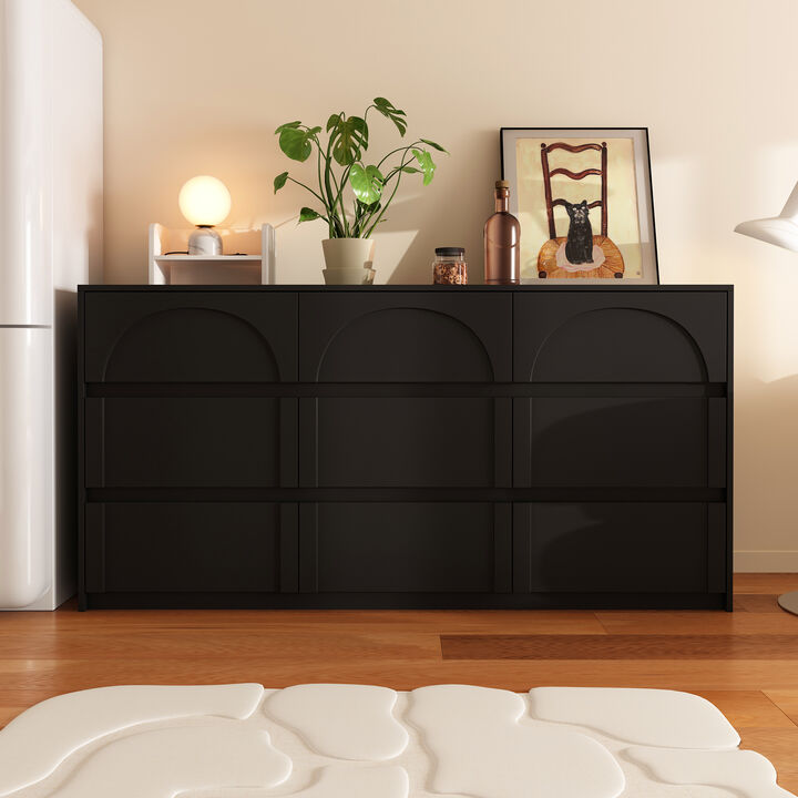 FUFU&GAGA Modern Black Dresser with 9 Drawers, P2 MDF, Black Finish (63" W x 31.5" H x 13.7" D),Black