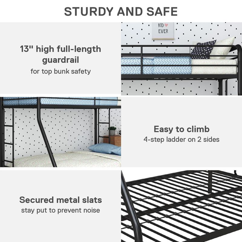 Atwater Living Cassia Twin over Full Metal Bunk Bed with Two Ladders and Safety Railings