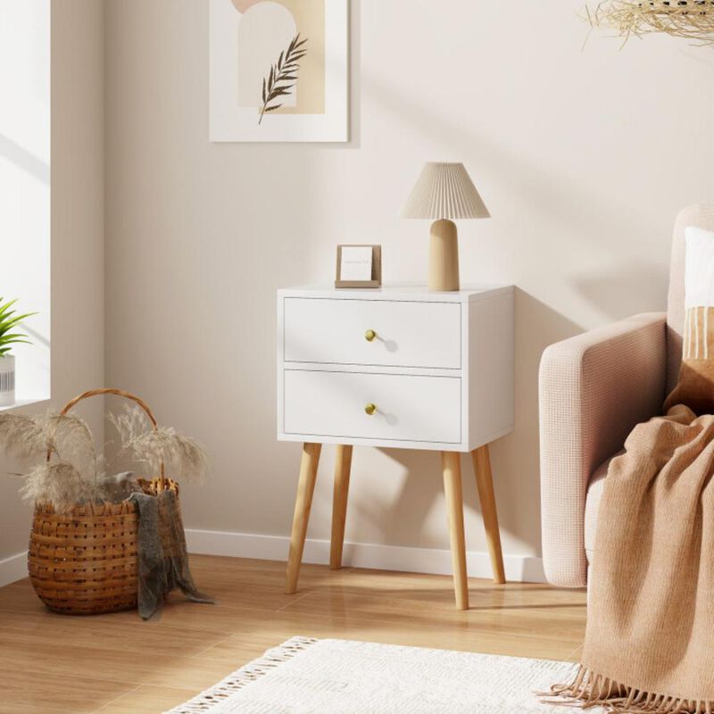 Hivvago Mid Century Modern 2 Drawers Nightstand in Natural