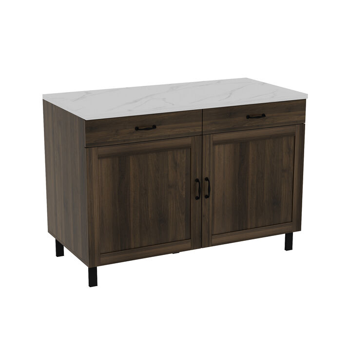 Burly Wood and White 47.2 in. Height Rectangle Wooden Storage Cabinet, Sideboard, Food Pantry with 2-Drawer and 4-Shelf