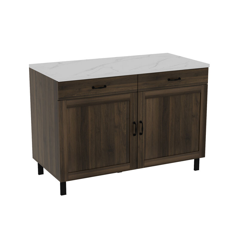 Burly Wood and White 47.2 in. Height Rectangle Wooden Storage Cabinet, Sideboard, Food Pantry with 2-Drawer and 4-Shelf
