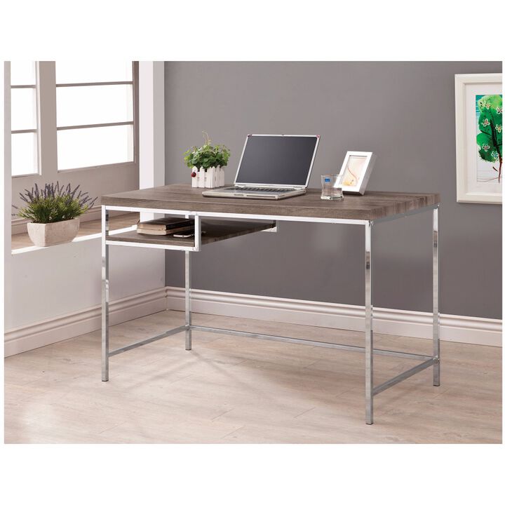 Sleek And Elegant Writing Desk With Shelf, Gray - Benzara