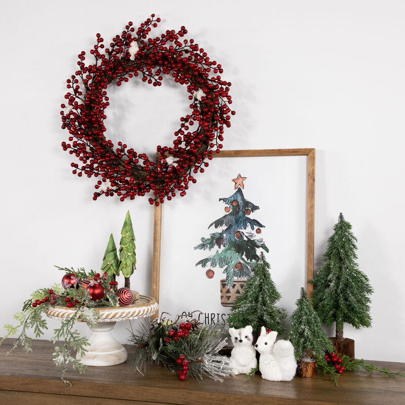 Red Berry with Frosted Accents Artificial Christmas Wreath  18-Inch  Unlit