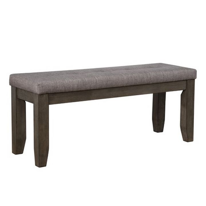 Rectangular Bench with Fabric Upholstered Seat, Gray - Benzara