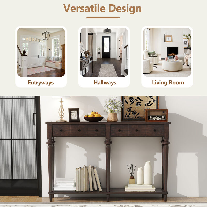 Gewnee Retro Console Table with 4 Drawers and Open Shelf