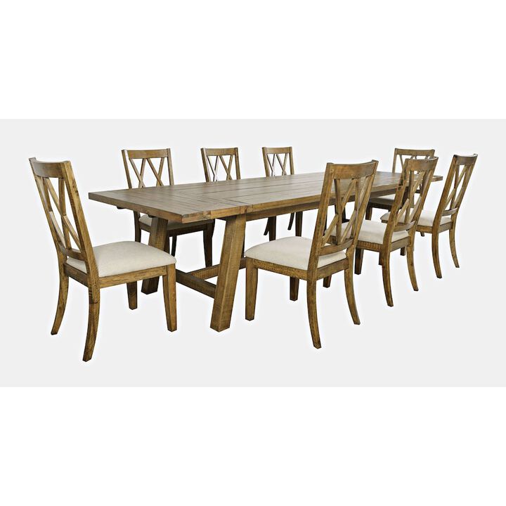 Jofran Telluride Nine Piece Rustic Farmhouse Solid Wood 127 Extendable Dining Set