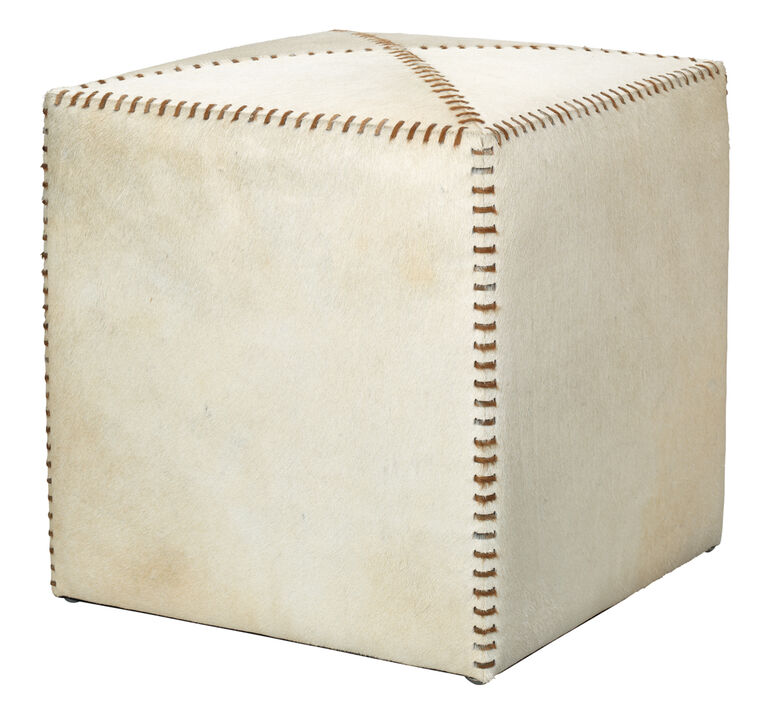 White Small Hair on Hide Ottoman