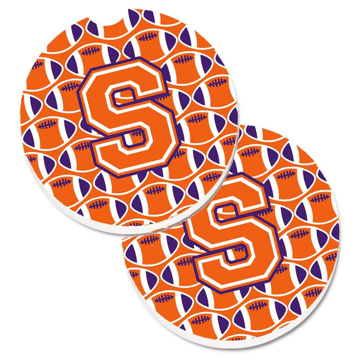 Caroline's Treasures Letter S Football Orange, White & Regalia Set of 2 Cup Holder Car Coasters CJ1072-SCARC, 2.56, Multicolor