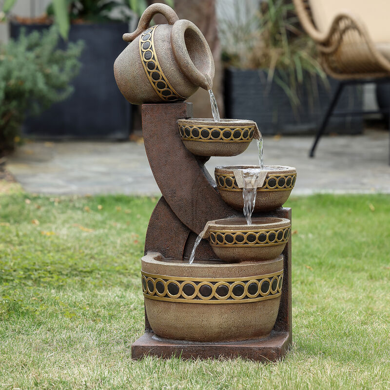 LuxenHome Brown Resin Cascading Pitchers Outdoor Fountain