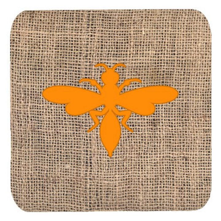 Caroline's Treasures BB1054-BL-OR-FC Wasp Burlap and Orange Foam Coasters (Set of 4), 3.5 H x 3.5 W, Multicolor