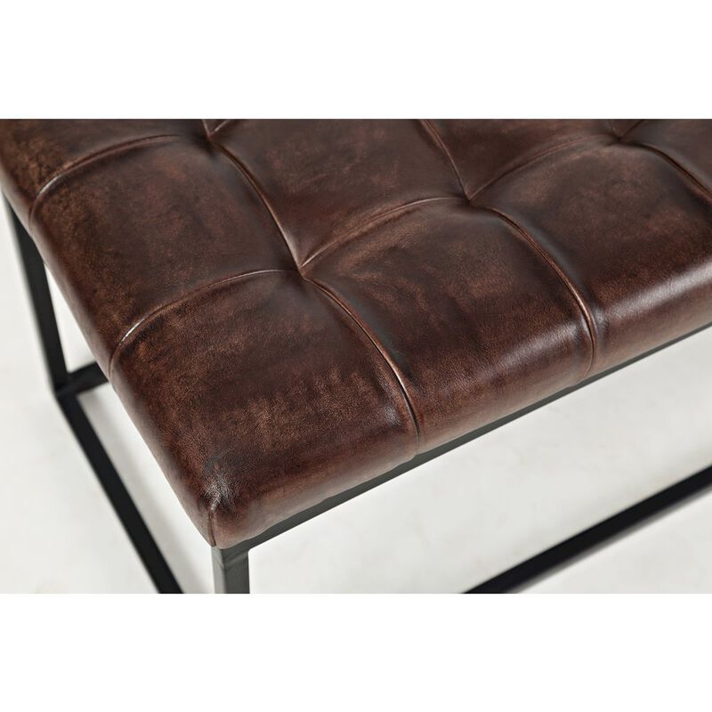 Jofran Global Archive 50 Genuine Distressed Leather Mid-Century Modern Ottoman Bench