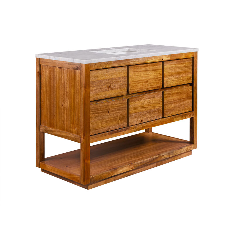 Oakman 48 In. Single Sink Carrara White Marble Countertop Bath Vanity in Mango Wood with Chrome Faucet