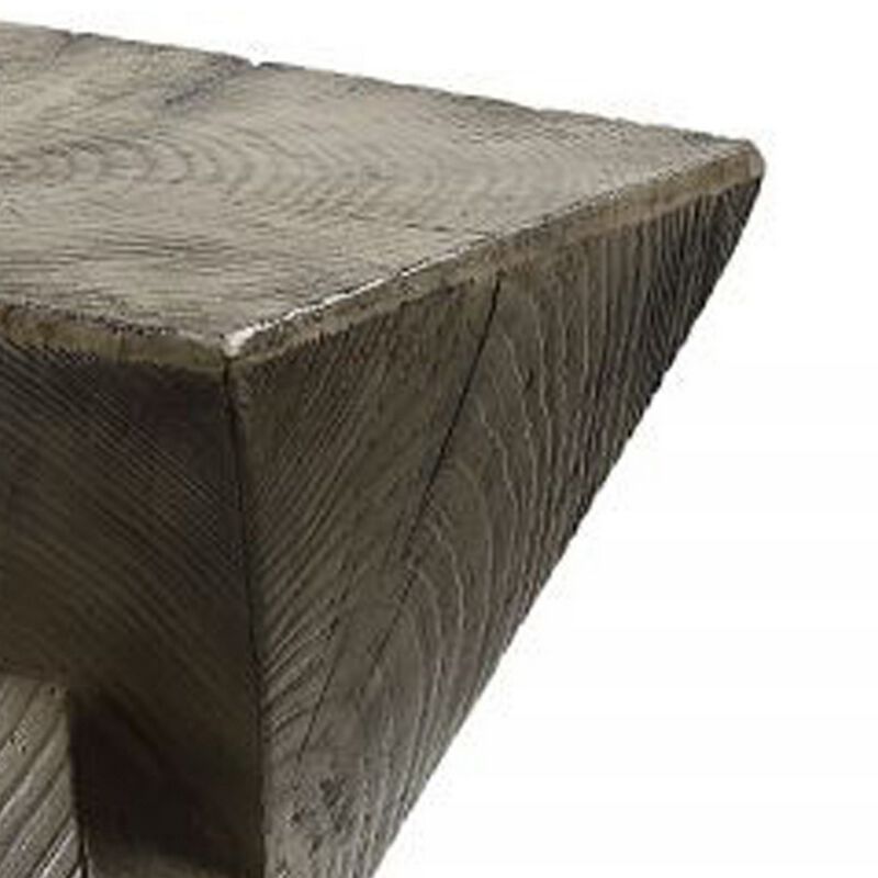 17 Inch Accent Table, Heavy-Duty Durability Cement, Weathered Oak Brown - Benzara