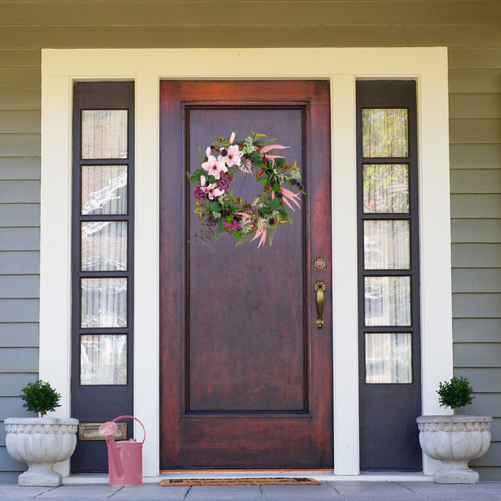 Succulent and Fern Artificial Spring Floral Wreath  24-Inch