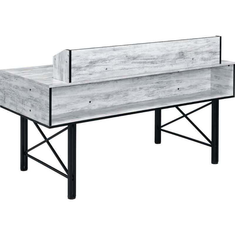 Computer Desk with 5 Drawers and Grains, Antique White and Black-Benzara