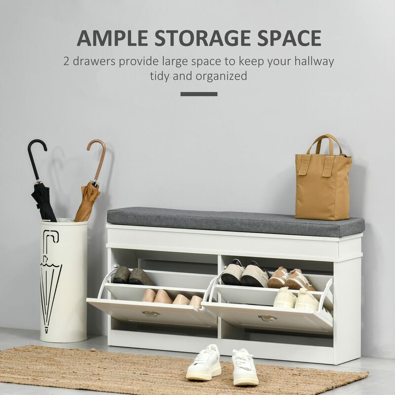 White/Grey Shoe Bench: Modern Storage with Padding for Entryway