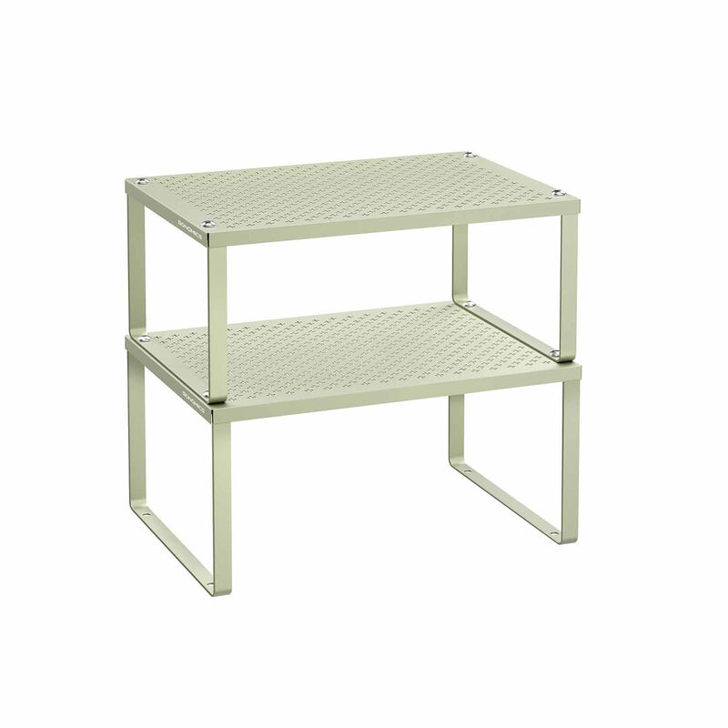Set of 2 Stackable and Expandable Metal Cabinet Shelf Organizers for Kitchen Counter