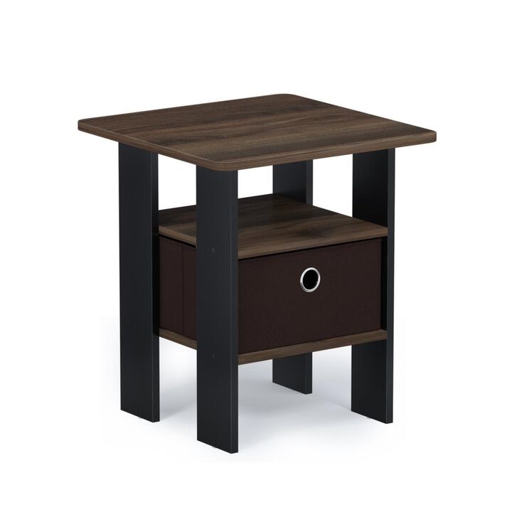 Furinno Andrey End Table / Side Table / Night Stand / Bedside Table with Bin Drawer, Columbia Walnut/Dark Brown,1-Pack, Center Bin