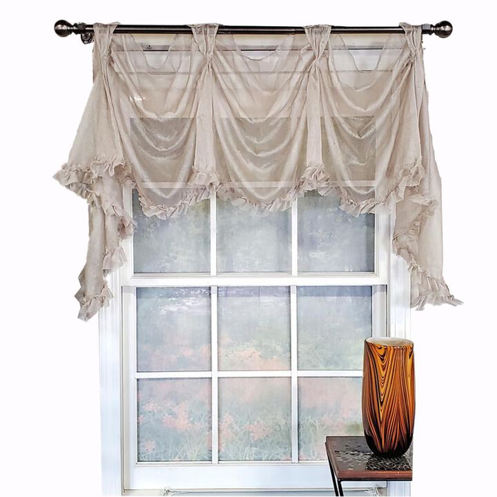 RLF Home Luxurious Modern Design Classic Sheers Victory Swag 3-Scoop Window Valance 50" x 25" Taupe