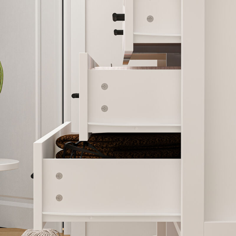 FUFU&GAGA 6-Drawer Storage Cabinet with Open Bamboo Shelf and Elegant Finish (55" W x 35.4" H x 15.7" D),White