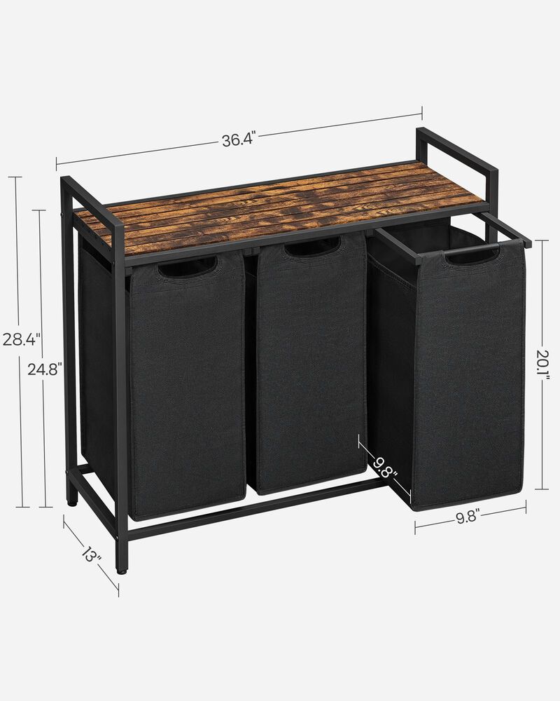 Laundry Hamper with 3 Pull-Out Removable Bags, 3 x 10 Gallons (38L)