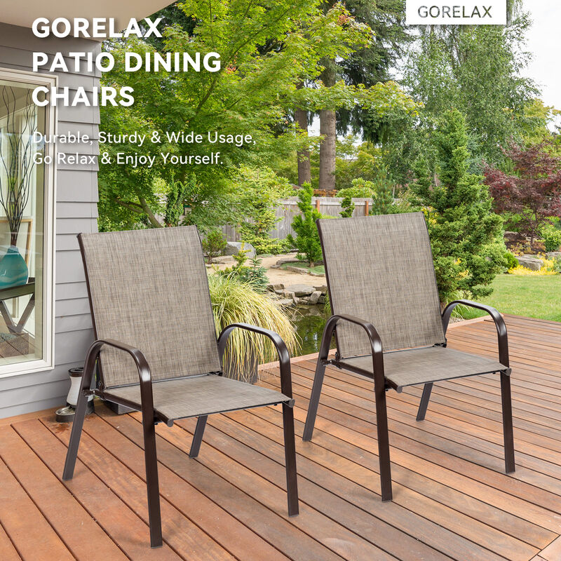 2 Pcs Patio Chairs Outdoor Dining Chair with Armrest