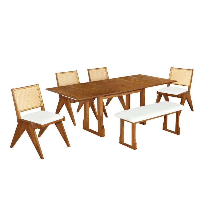 Merax Modern 6-Piece Extendable Dining Table Chairs Bench Set
