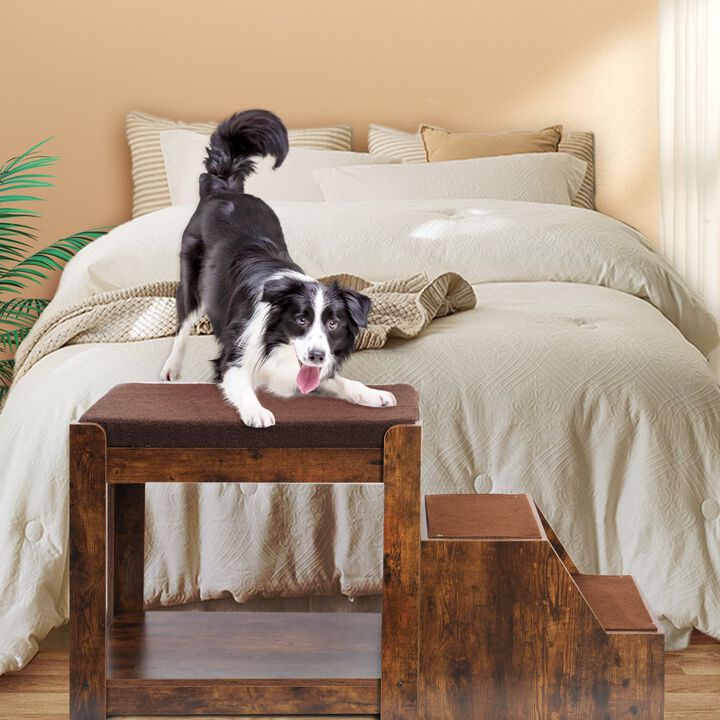 Multi-Level Window Perch Seat with Cushion and Scratch Pad, Indoor Pet Bunk Bed with Removable Step, Vintage