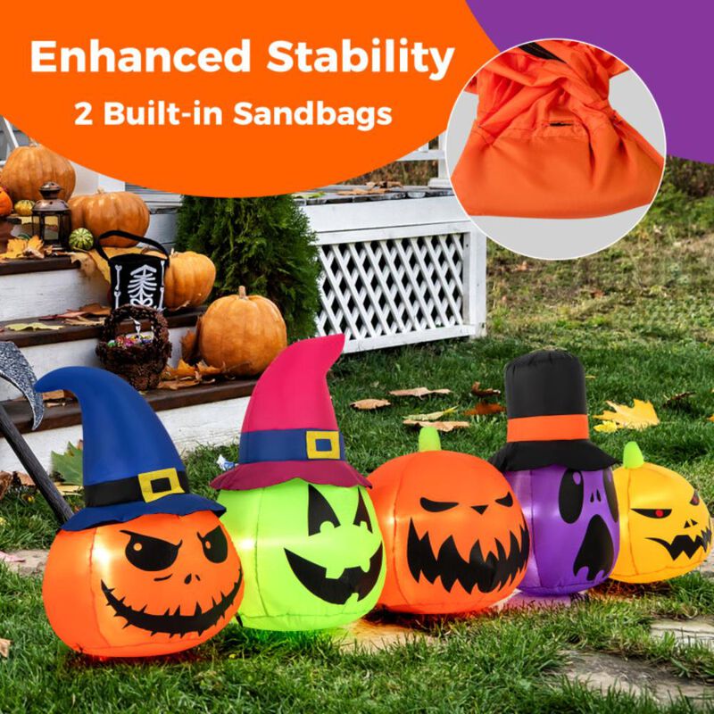 Hivvago 9 Feet Inflatable Pumpkin Patch Family with Built-in LED Lights and Witch Hats